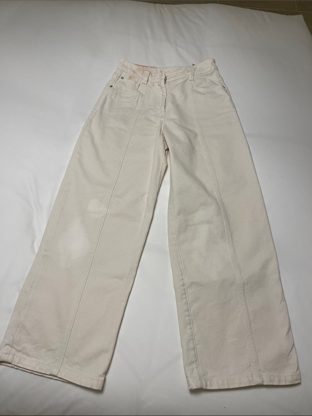 Brunello Cucinelli Cream Wide-Leg High-Waist Jeans